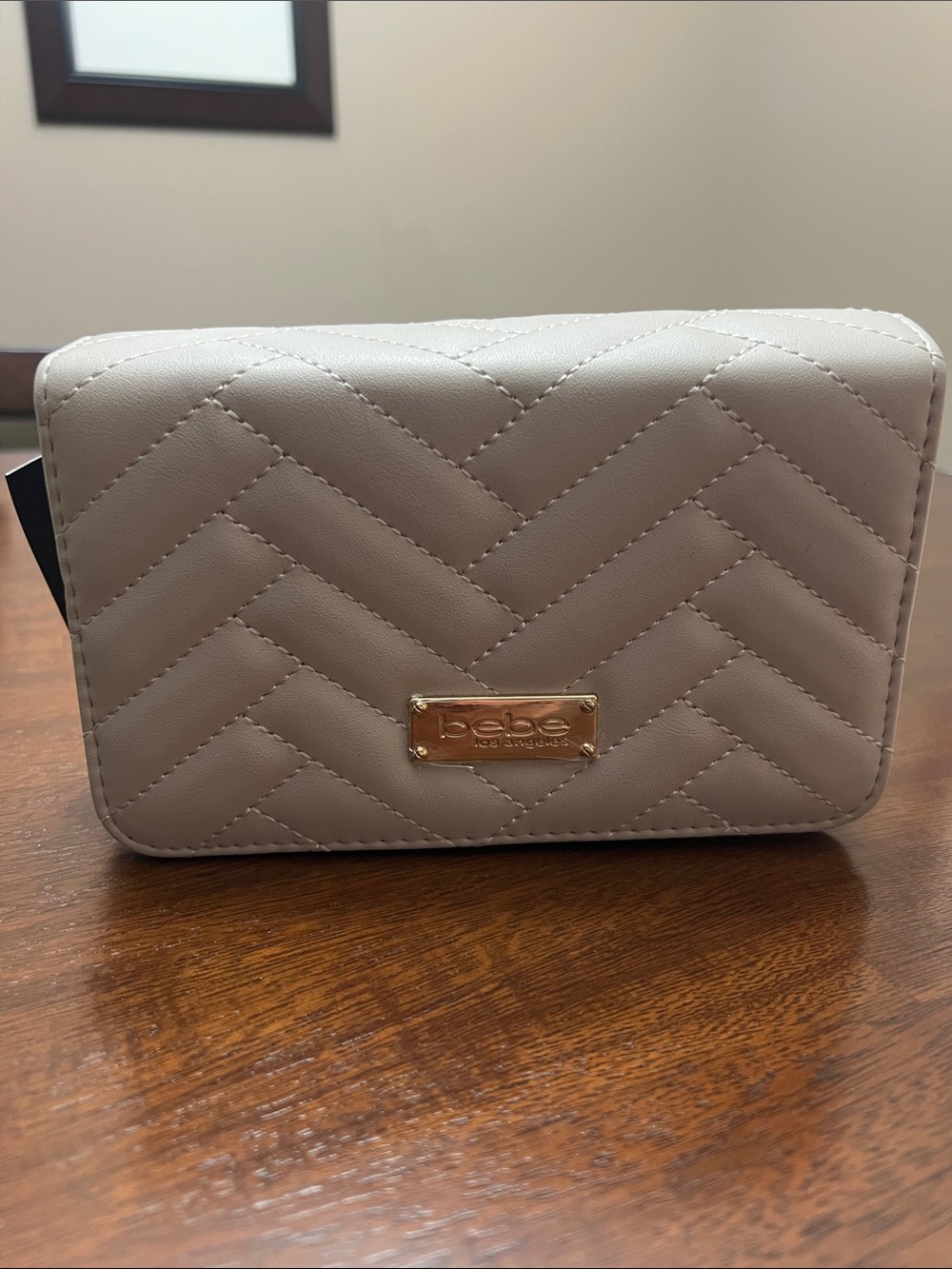 bebe Quilted Chevron Sophia Small Crossbody Bag in Chalk MSRP $69